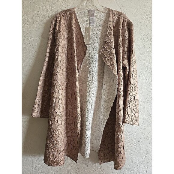 Chico's Travelers Kimono Open Front Jacket Size 2 L/XL Ivory Gold $149 - Picture 1 of 5